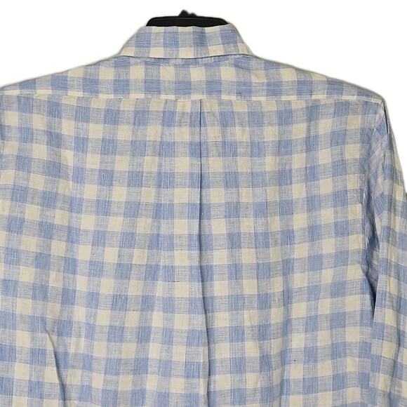 Brooks Brothers 1818 The Original Polo Blue White LINEN Button Down Shirt Medium - Picture 3 of 5